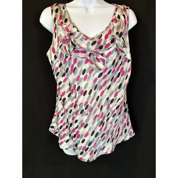 Signature Larry Levine Medium Tank Cami Top Fuchsia Black Gray White Polka Dots - Picture 1 of 6
